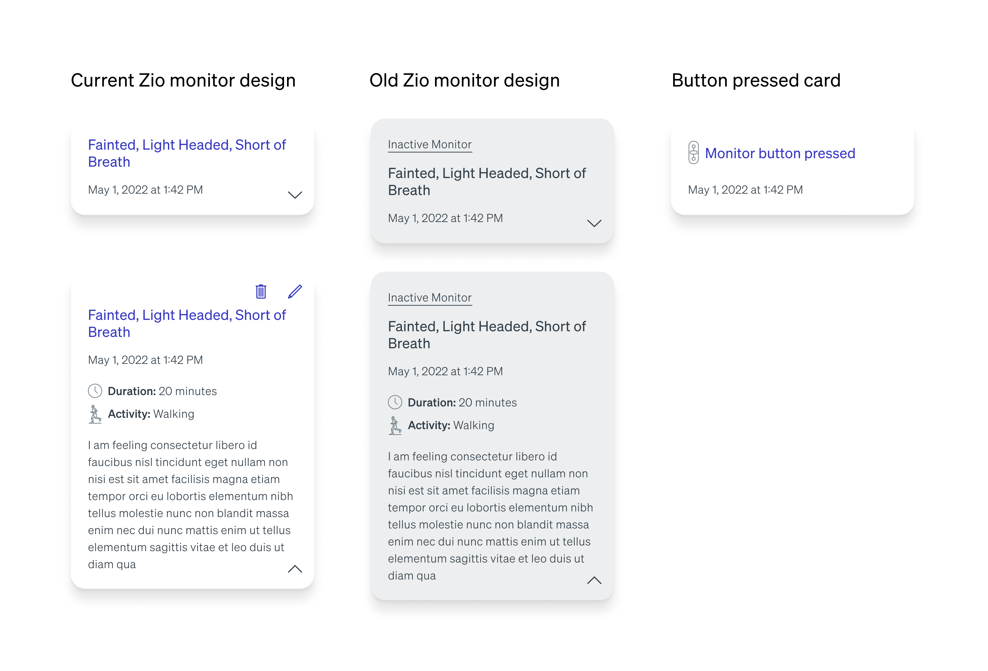 Symptom log card design states